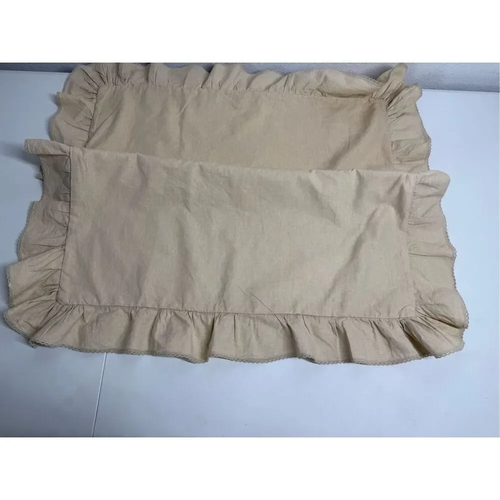 Ralph Lauren Cottage Tan Cotton Blend Pillow Sham Crochet Lace Trim 25”X25”
